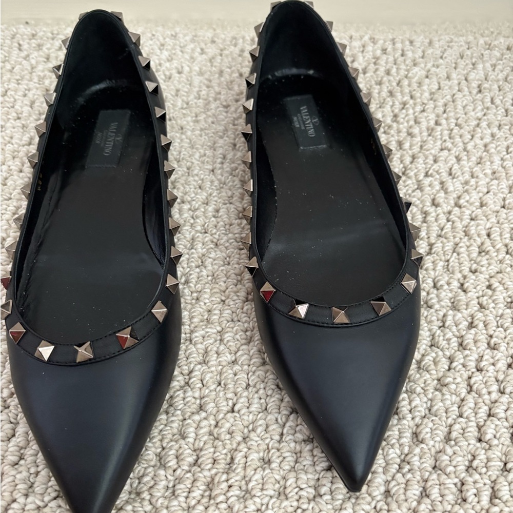Authentic Valentino Black Flats with Gold Studs
